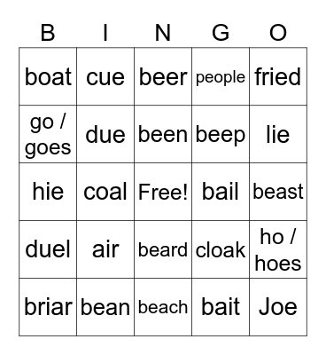 CVVC Bingo Card