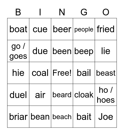 CVVC Bingo Card