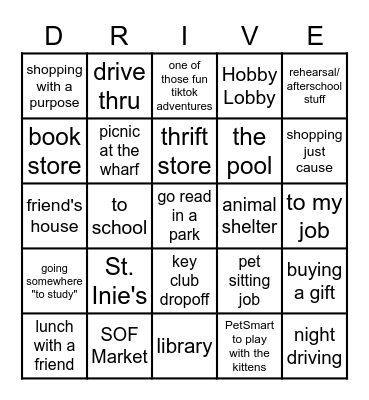 Zoe's Errands! Bingo Card
