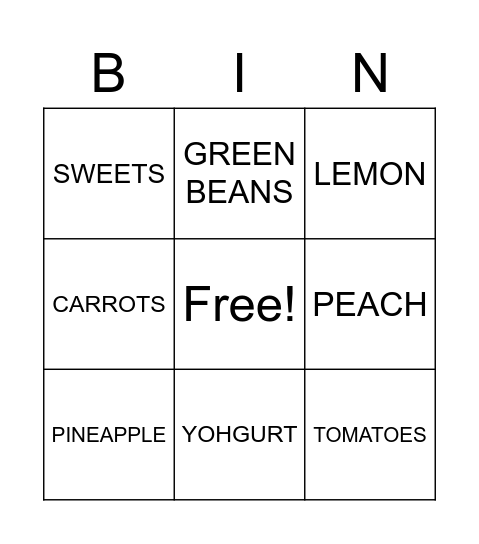 FOOD Bingo Card