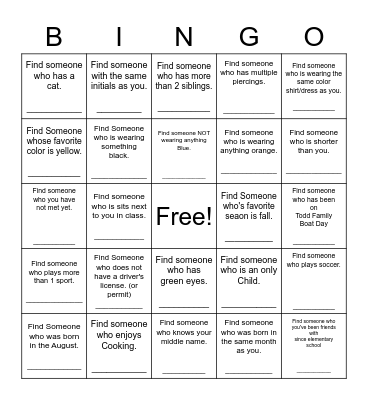 Find Someone Who Bingo Card