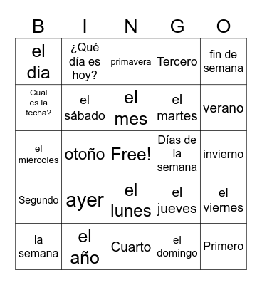 Unit 2 Mi Rutina Bingo Card