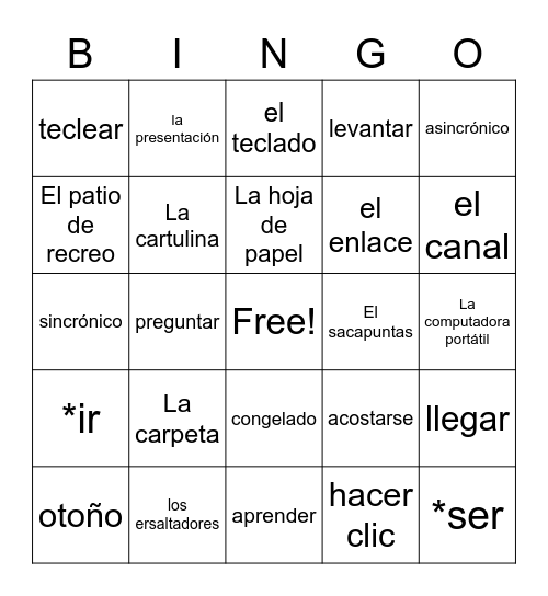 Unit 2,Mi Rutina Diaria y La Escuela Bingo Card