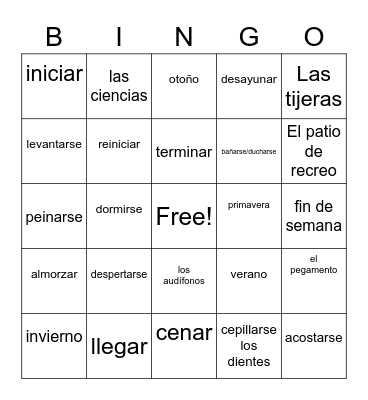 Unit 2 Mi Rutina Diara La Escuela Bingo Card