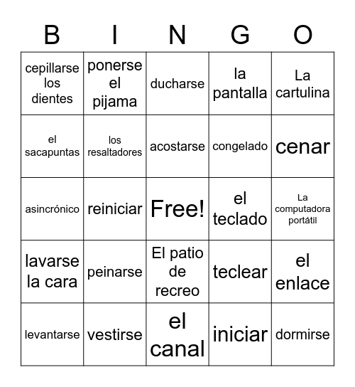 Unit 2 Mi Rutina Diaria y La Escuela Bingo Card