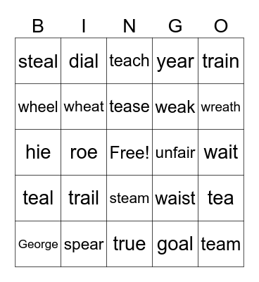 CVVC Bingo Card