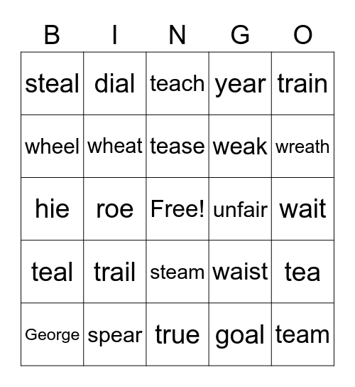 CVVC Bingo Card