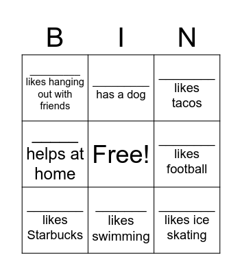 Get to Know You BINGO! Bingo Card