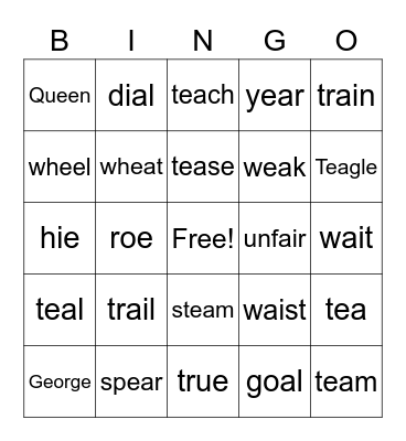 CVVC Bingo Card