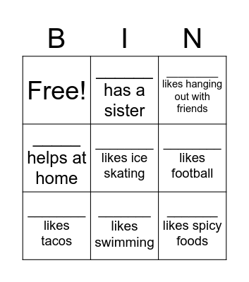 Get to Know You BINGO! Bingo Card