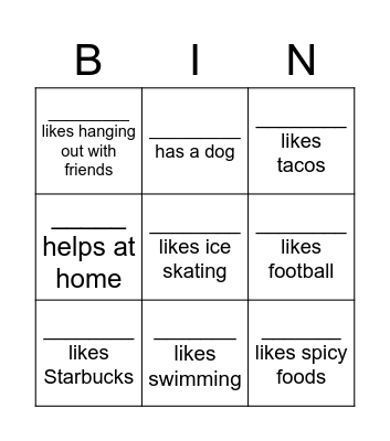 Get to Know You BINGO! Bingo Card