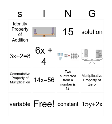 Linear Equations Bingo Card