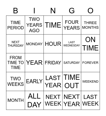 TIME VOCABULARY Bingo Card