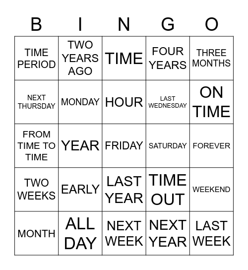 TIME VOCABULARY Bingo Card