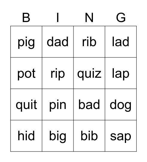 b d p q Bingo Card