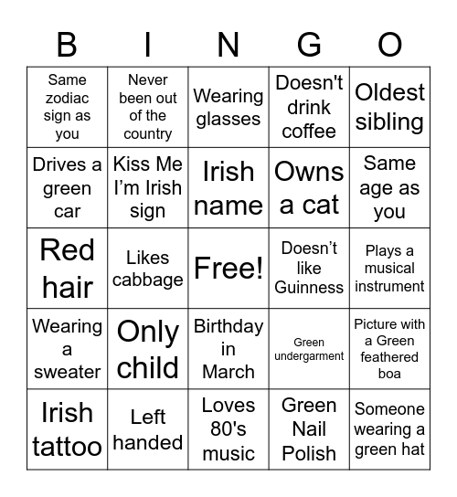 Michael's 30th Birthday St. Patricks Day Bingo Card