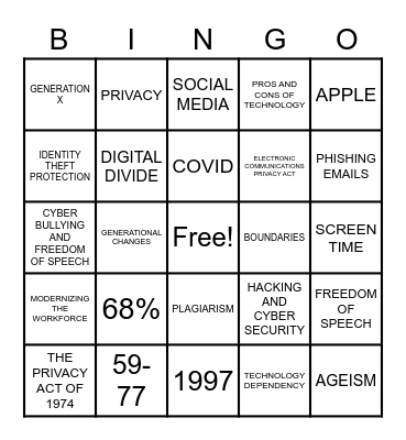 BABY BOOMERS BINGO! Bingo Card