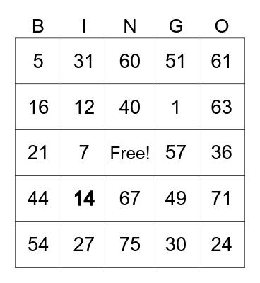 OYAA FRIDAY FUN NIGHT Bingo Card