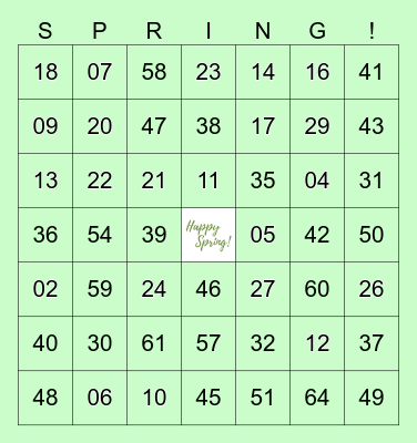 SPRING Bingo Card