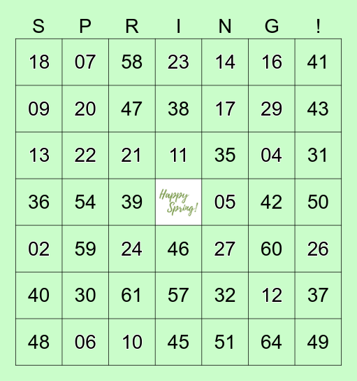 SPRING Bingo Card