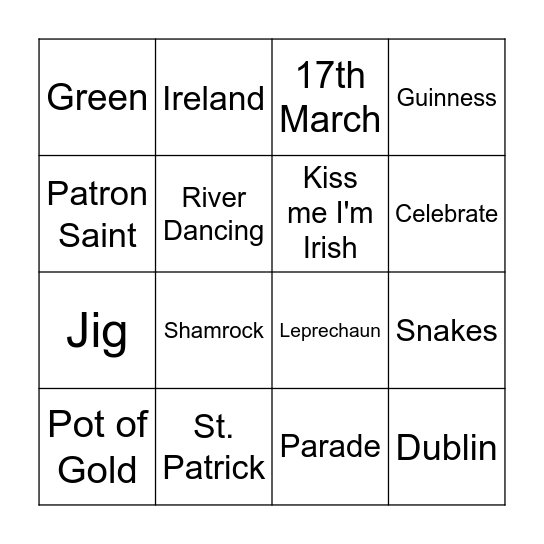 Luck of the Irish Bingo! Bingo Card