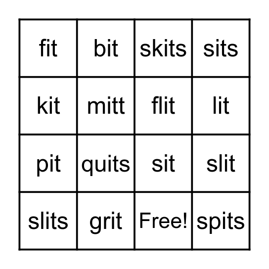 "IT" Words Bingo Card