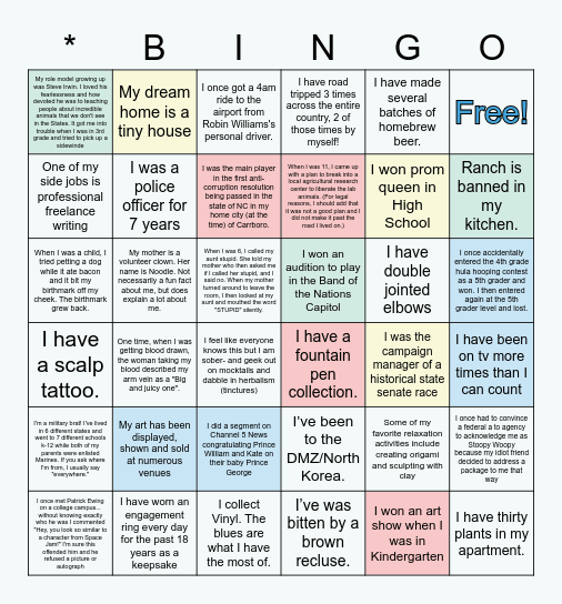 Fun Facts about the TT Bingo Card