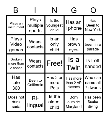 Life Teen Bingo Card