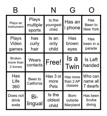 Life Teen Bingo Card