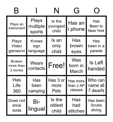 Life Teen Bingo Card