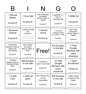 April Sales Bingo Card