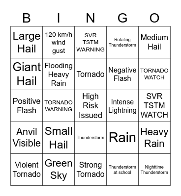 Severe Weather Bingo Card