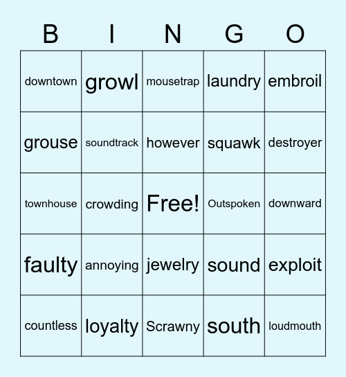 Diphthong Bingo (hard) Bingo Card