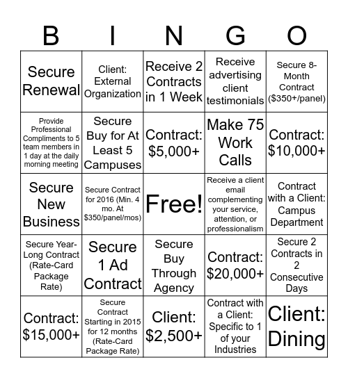 BINGO 2016 Bingo Card