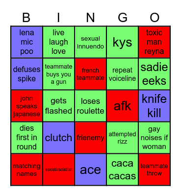VALORANT DRINKING GAME Bingo Card