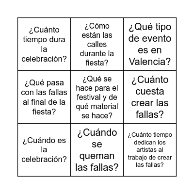 Las Fallas Bingo Card