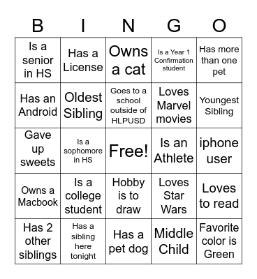 Faith Night BINGO Card