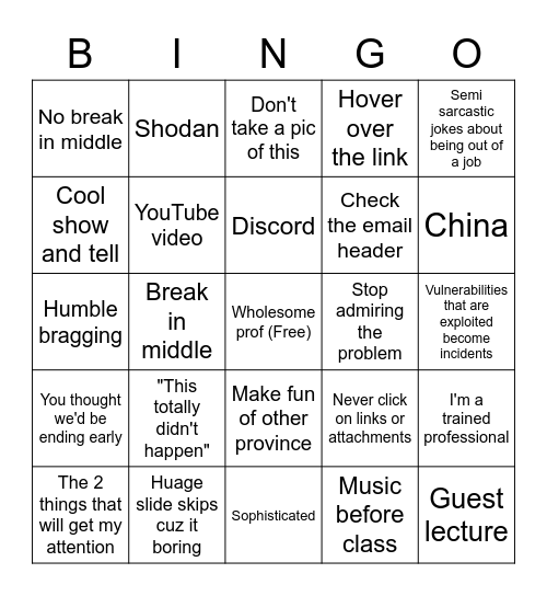 Gary Bingo Card