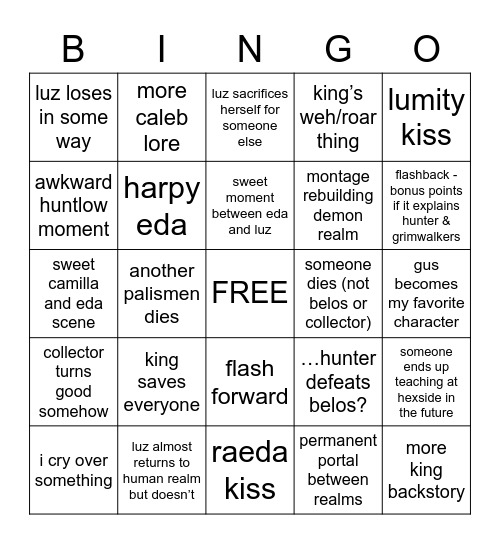 toh finale bingo Card