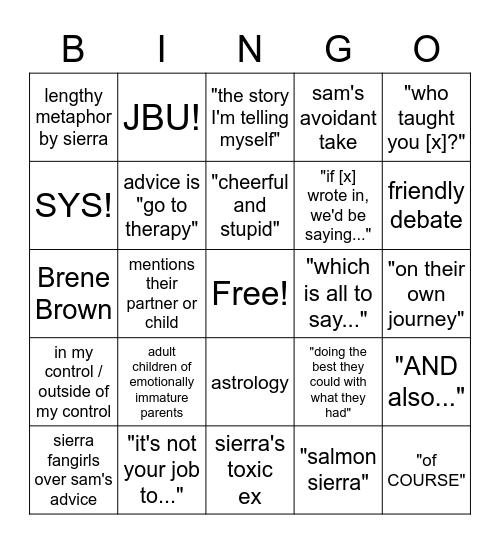 Salmon Sierra Bingo Card