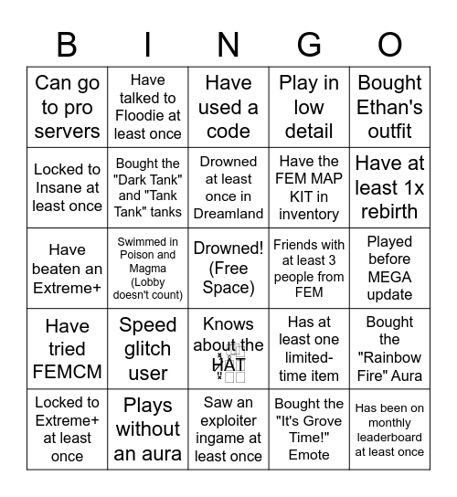 Flood Escape Mission Bingo Card