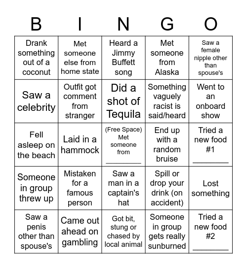 Cruise Bingo Card