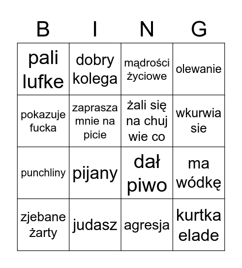 Damian Bingo Card