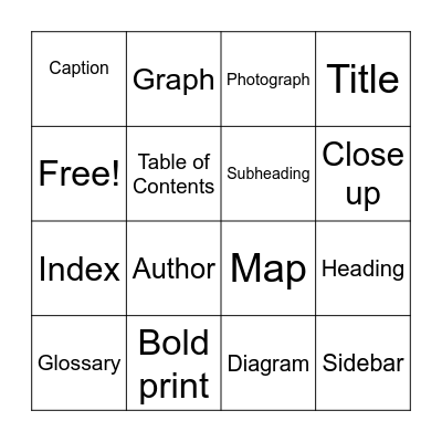 Text Feature Bingo Card