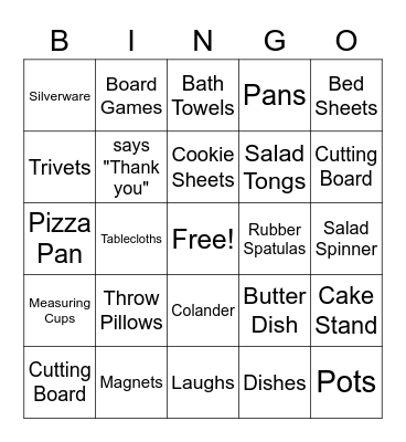 Natalie's Bridal Shower Bingo Card