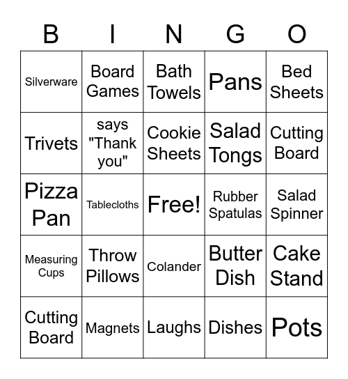 Natalie's Bridal Shower Bingo Card