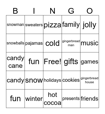 Winter Party Bingo Card