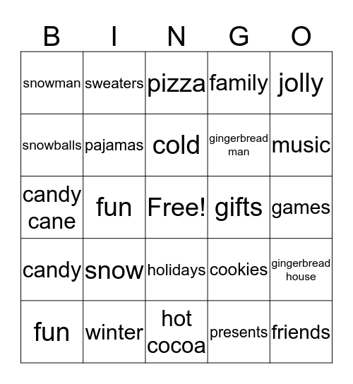 Winter Party Bingo Card