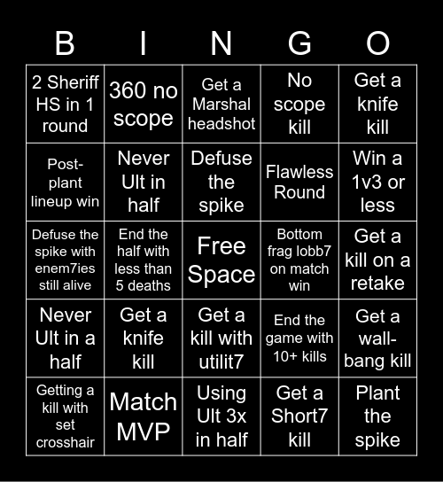 Valorant Bingo Card
