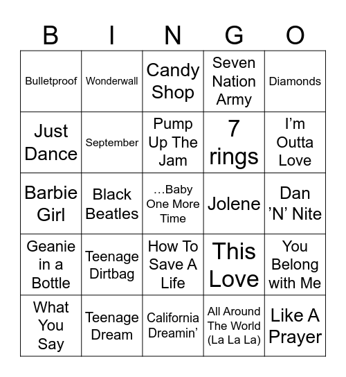Dance Remixes Bingo Card